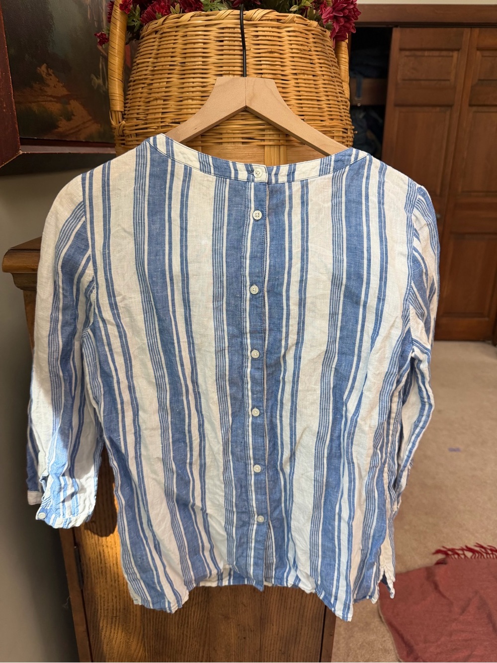 Boden Blue and White Striped Peasant Tunic